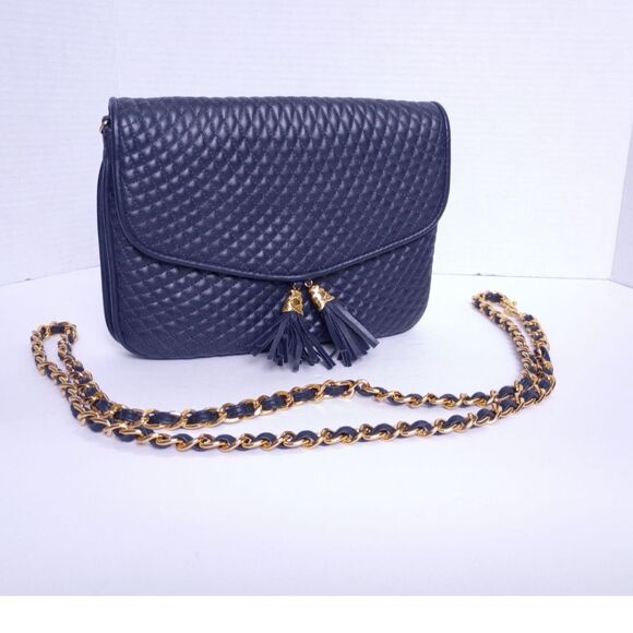 Vintage Worthington Leather Convertible Crossbody Bag Indigo Blue and Gold Chain - Picture 3 of 10